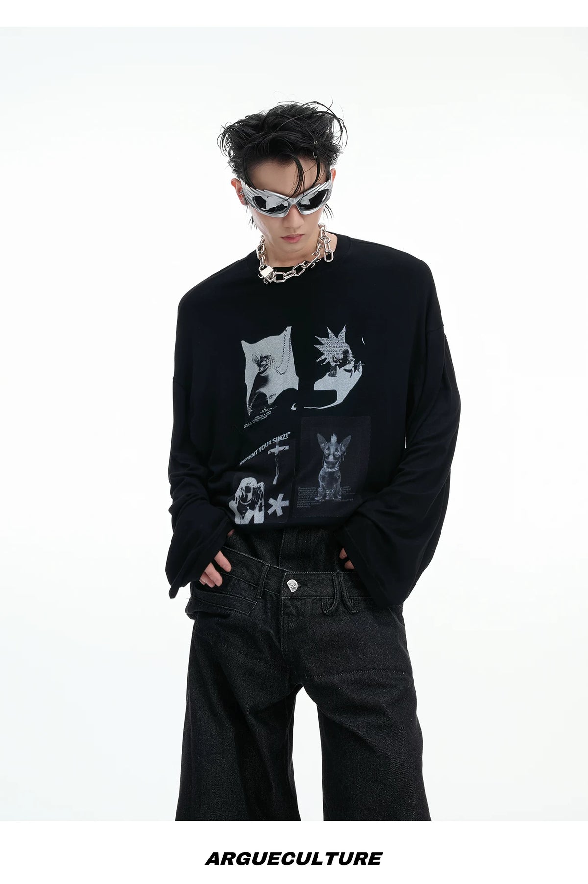 Relaxed Cotton Gothic Figure Print Long-Sleeve Tee - description image 14