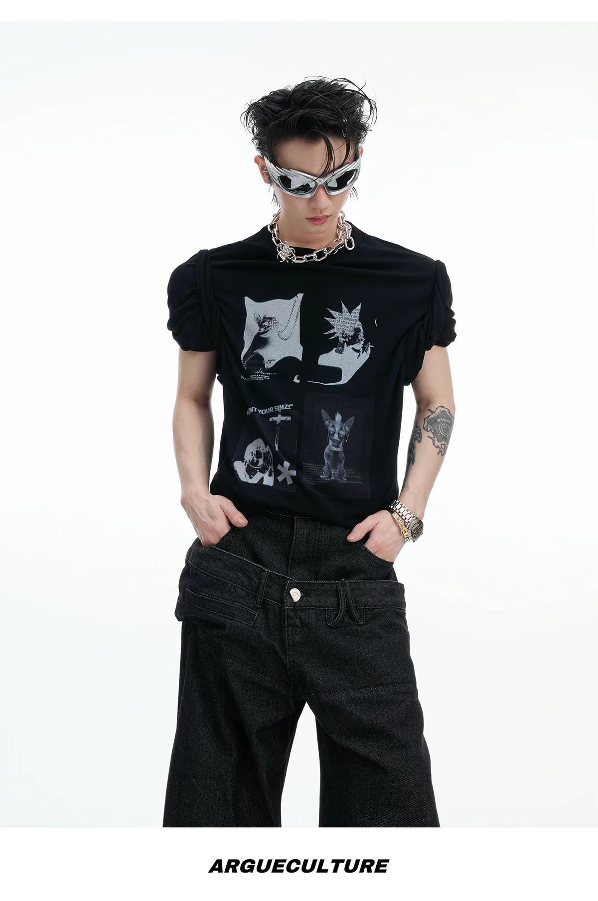 Relaxed Cotton Gothic Figure Print Long-Sleeve Tee - description image 15