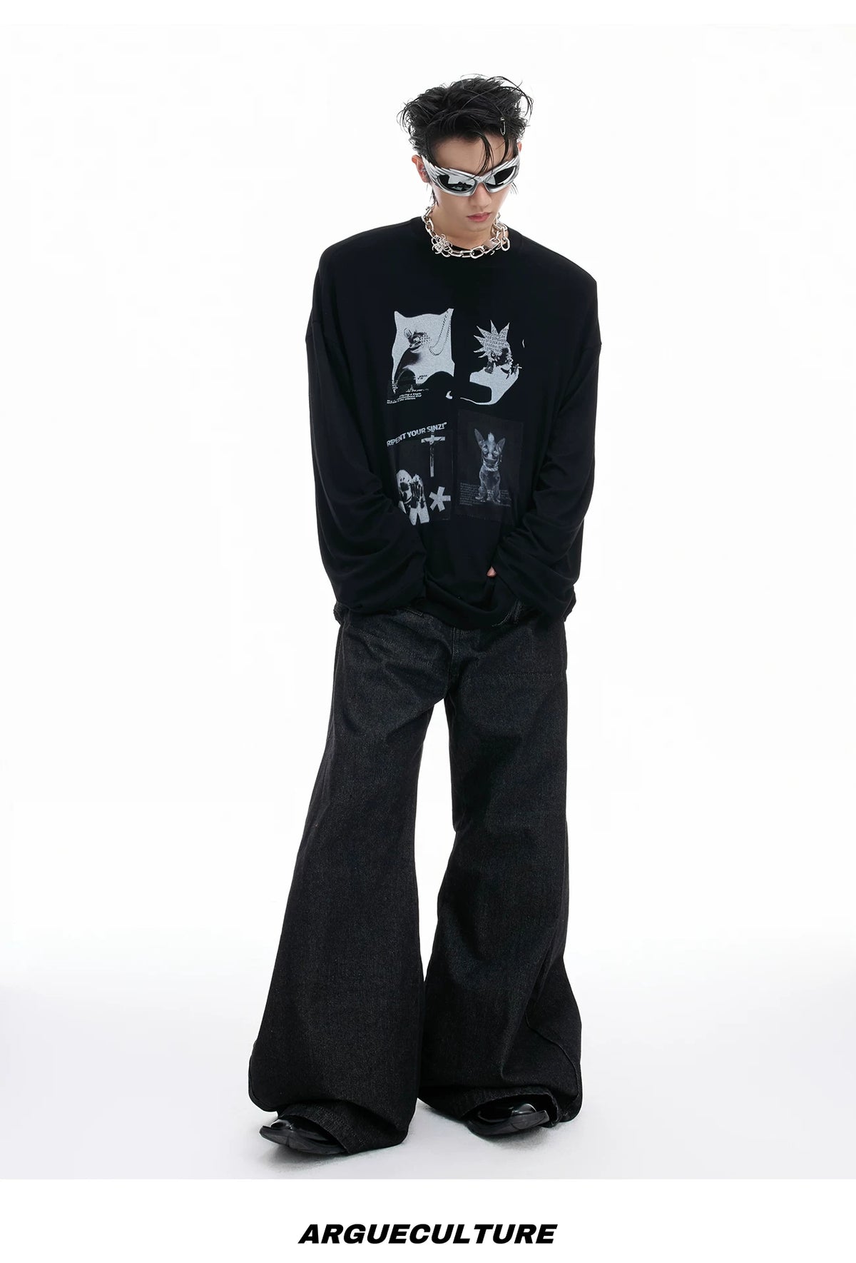 Relaxed Cotton Gothic Figure Print Long-Sleeve Tee - description image 16