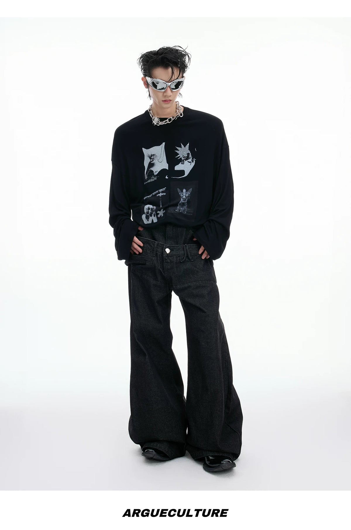 Relaxed Cotton Gothic Figure Print Long-Sleeve Tee - description image 17