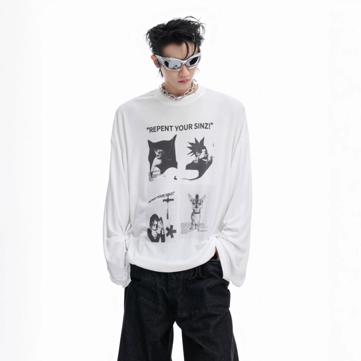 Relaxed Cotton Gothic Figure Print Long-Sleeve Tee - main image 2