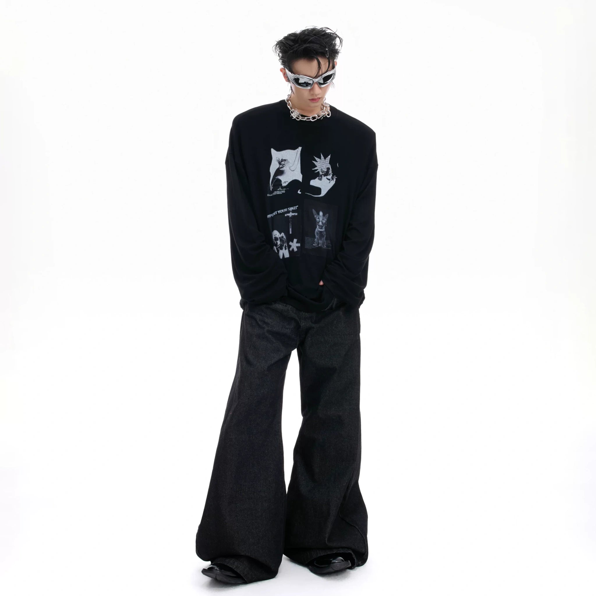 Relaxed Cotton Gothic Figure Print Long-Sleeve Tee - main image 4
