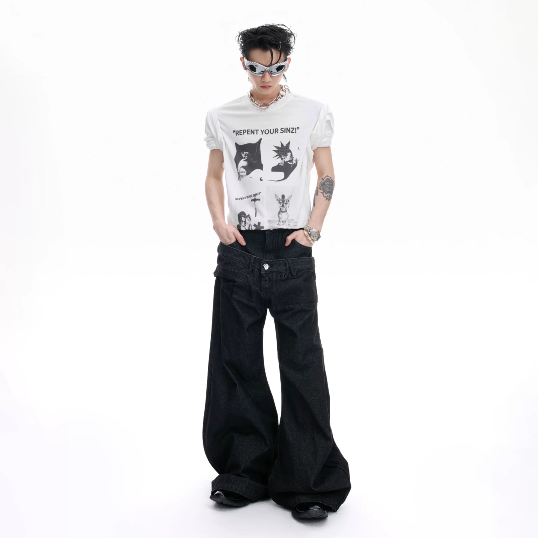 Relaxed Cotton Gothic Figure Print Long-Sleeve Tee - main image 5