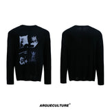 Relaxed Cotton Gothic Figure Print Long-Sleeve Tee - Black