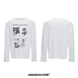 Relaxed Cotton Gothic Figure Print Long-Sleeve Tee - White