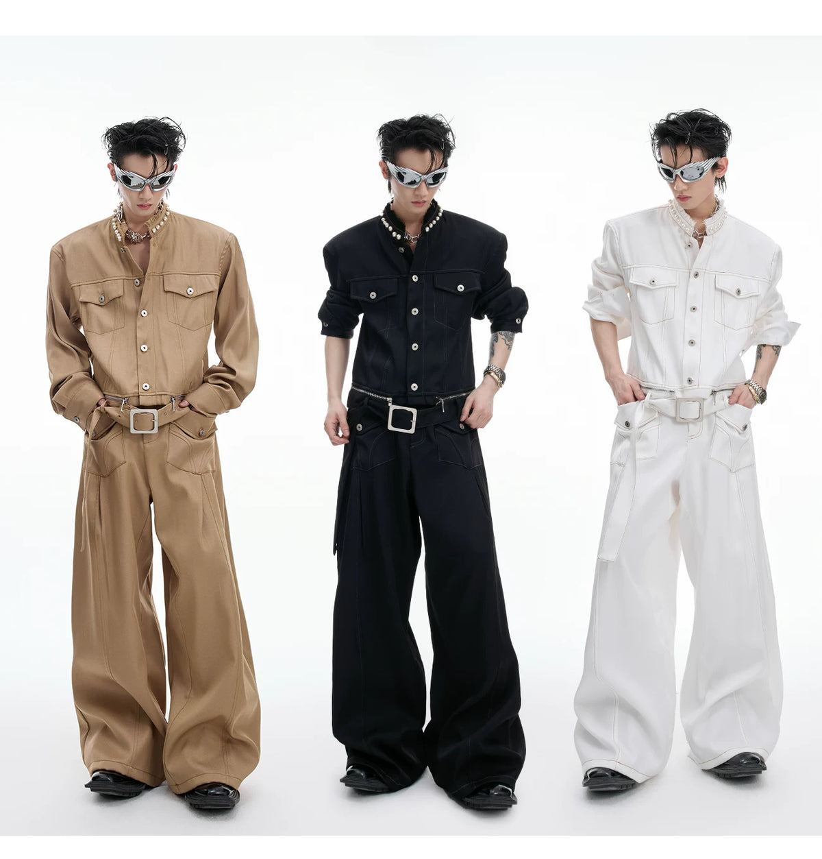 Pearl-Trimmed Collarless Utility Suit | Cotton Streetwear - description image 5