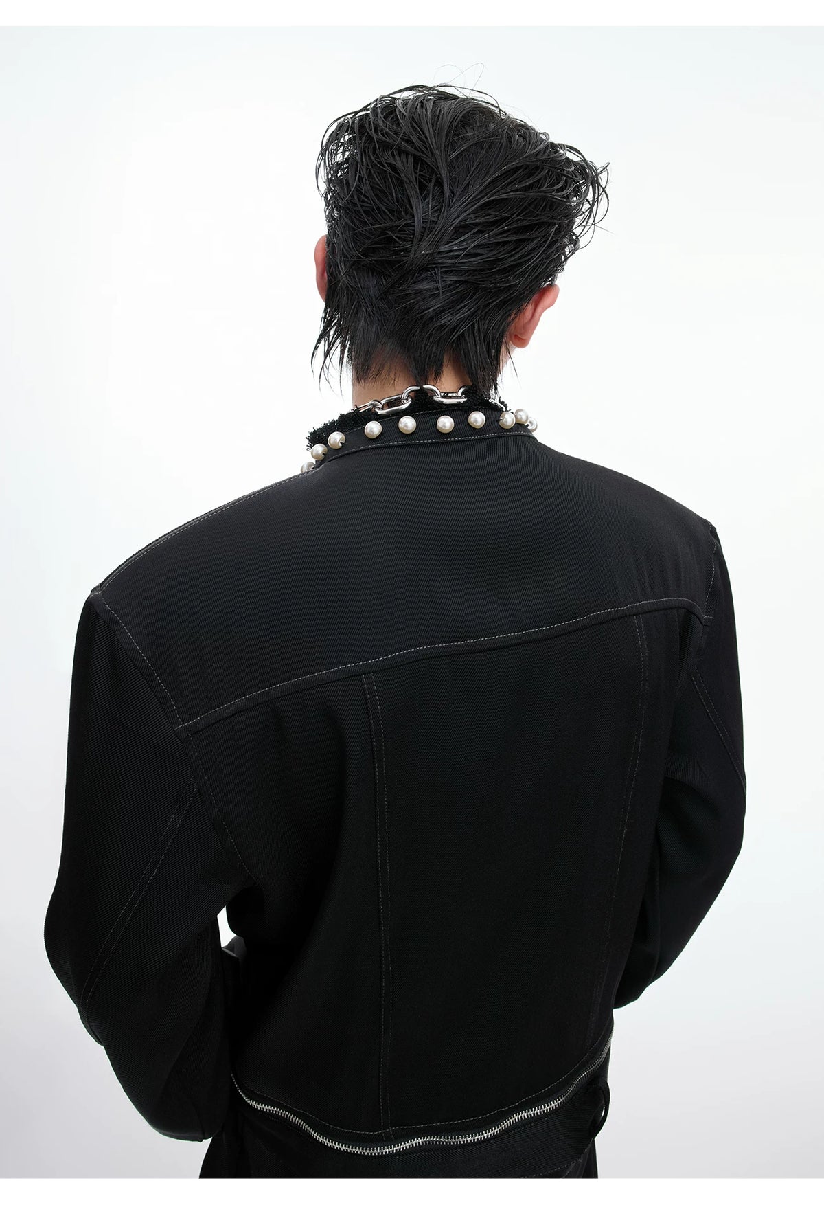 Pearl-Trimmed Collarless Utility Suit | Cotton Streetwear - description image 7