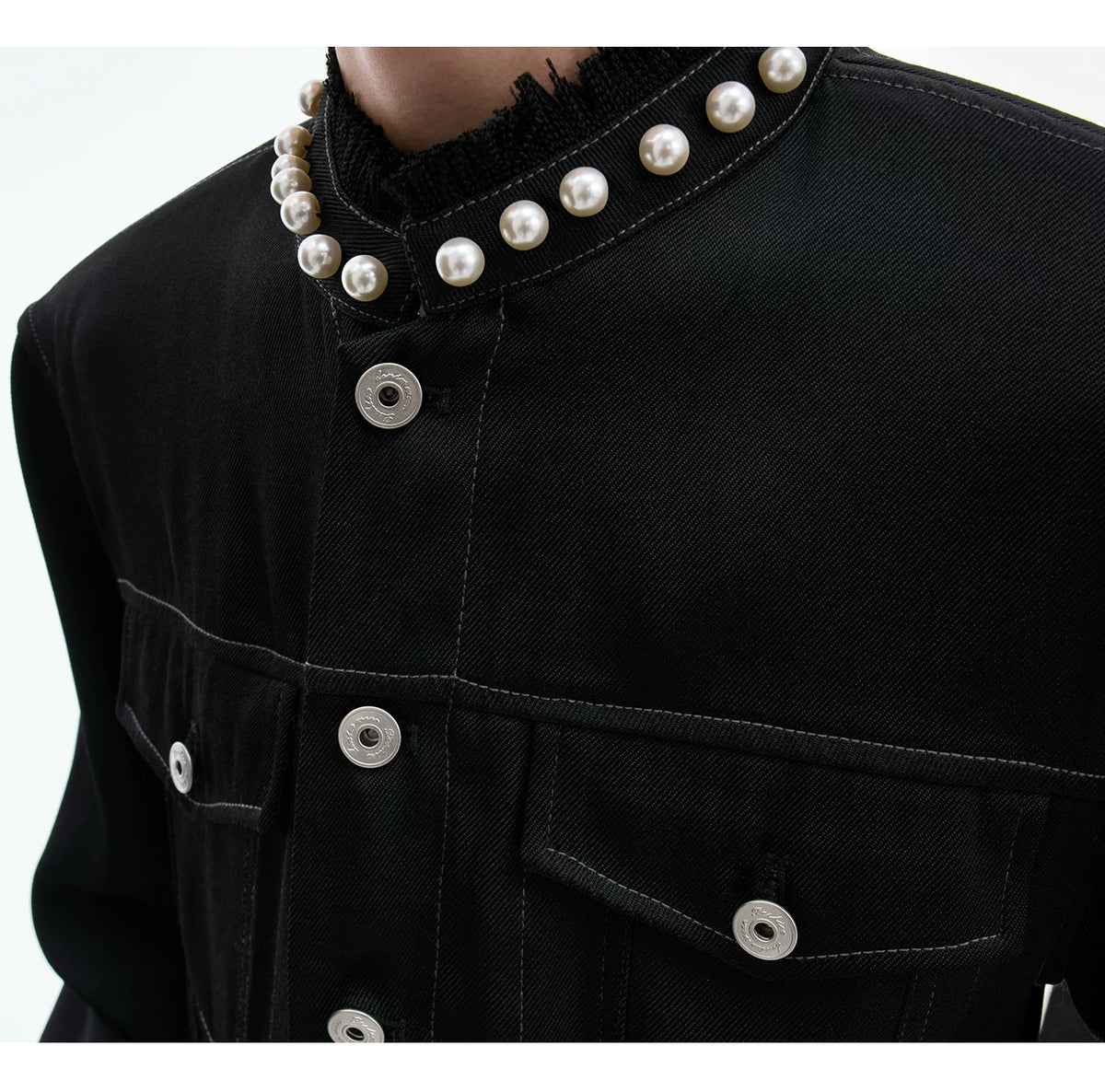 Pearl-Trimmed Collarless Utility Suit | Cotton Streetwear - description image 9