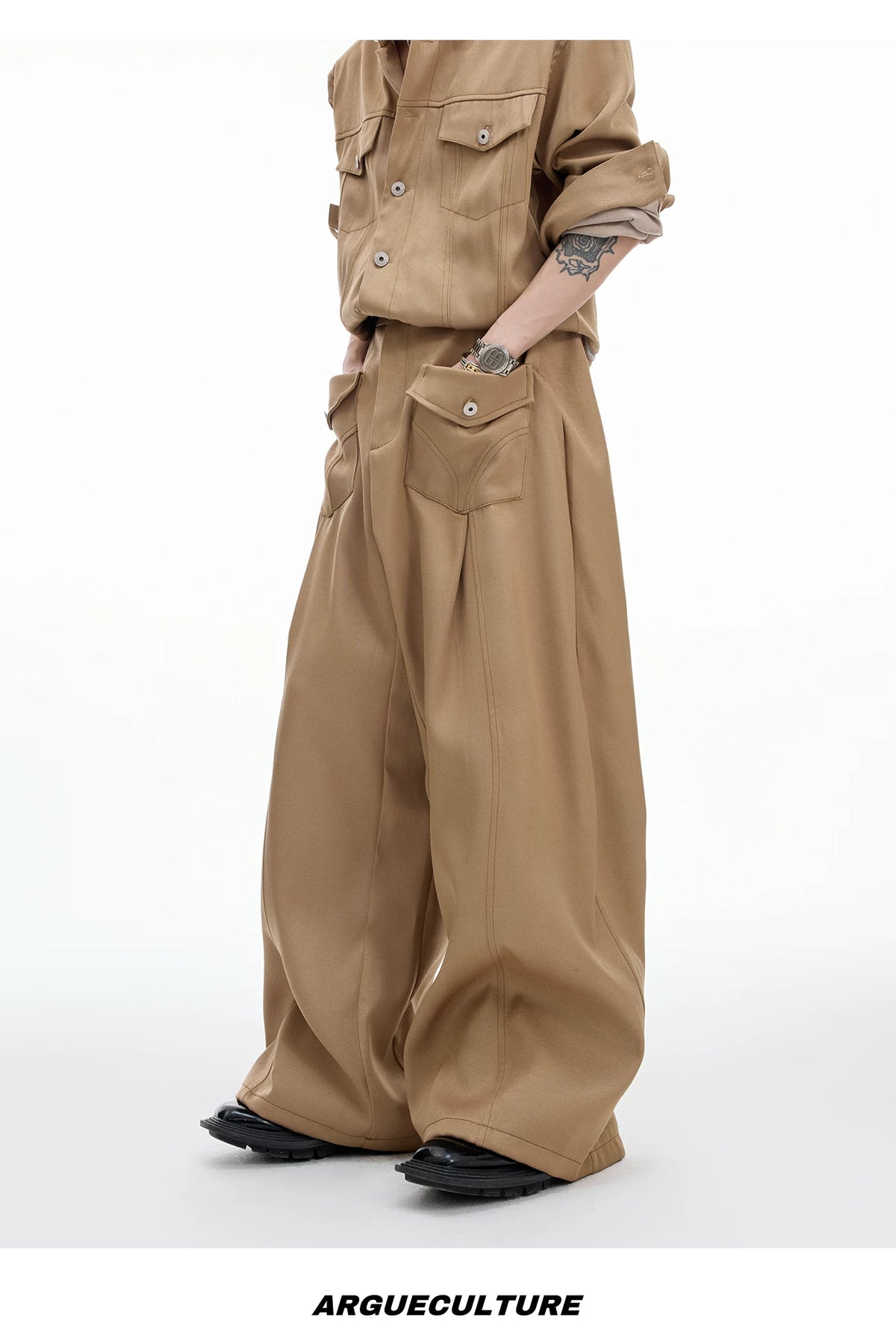 Pearl-Trimmed Collarless Utility Suit | Cotton Streetwear - description image 13
