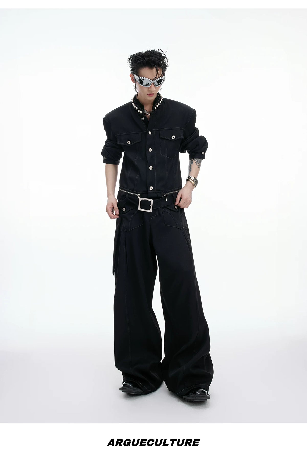 Pearl-Trimmed Collarless Utility Suit | Cotton Streetwear - description image 16