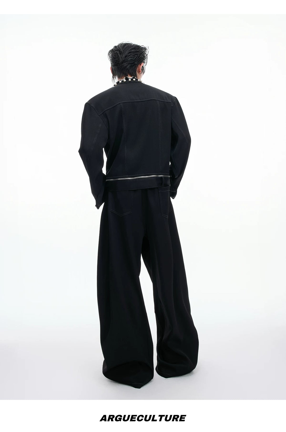 Pearl-Trimmed Collarless Utility Suit | Cotton Streetwear - description image 17