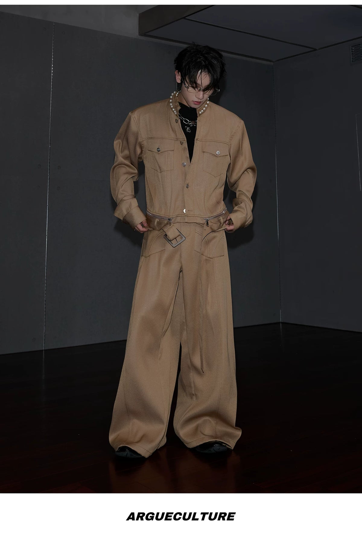 Pearl-Trimmed Collarless Utility Suit | Cotton Streetwear - description image 18