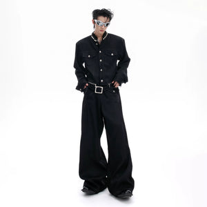 Pearl-Trimmed Collarless Utility Suit | Cotton Streetwear - main image 4