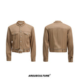 Pearl-Trimmed Collarless Utility Suit | Cotton Streetwear - Dark Mocha Brown Top