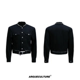 Pearl-Trimmed Collarless Utility Suit | Cotton Streetwear - Mocha Black Top