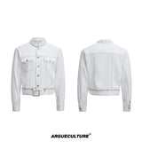 Pearl-Trimmed Collarless Utility Suit | Cotton Streetwear - Mocha White Top