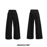 Pearl-Trimmed Collarless Utility Suit | Cotton Streetwear - Mocha Black Pants