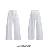 Pearl-Trimmed Collarless Utility Suit | Cotton Streetwear - Mocha White Pants