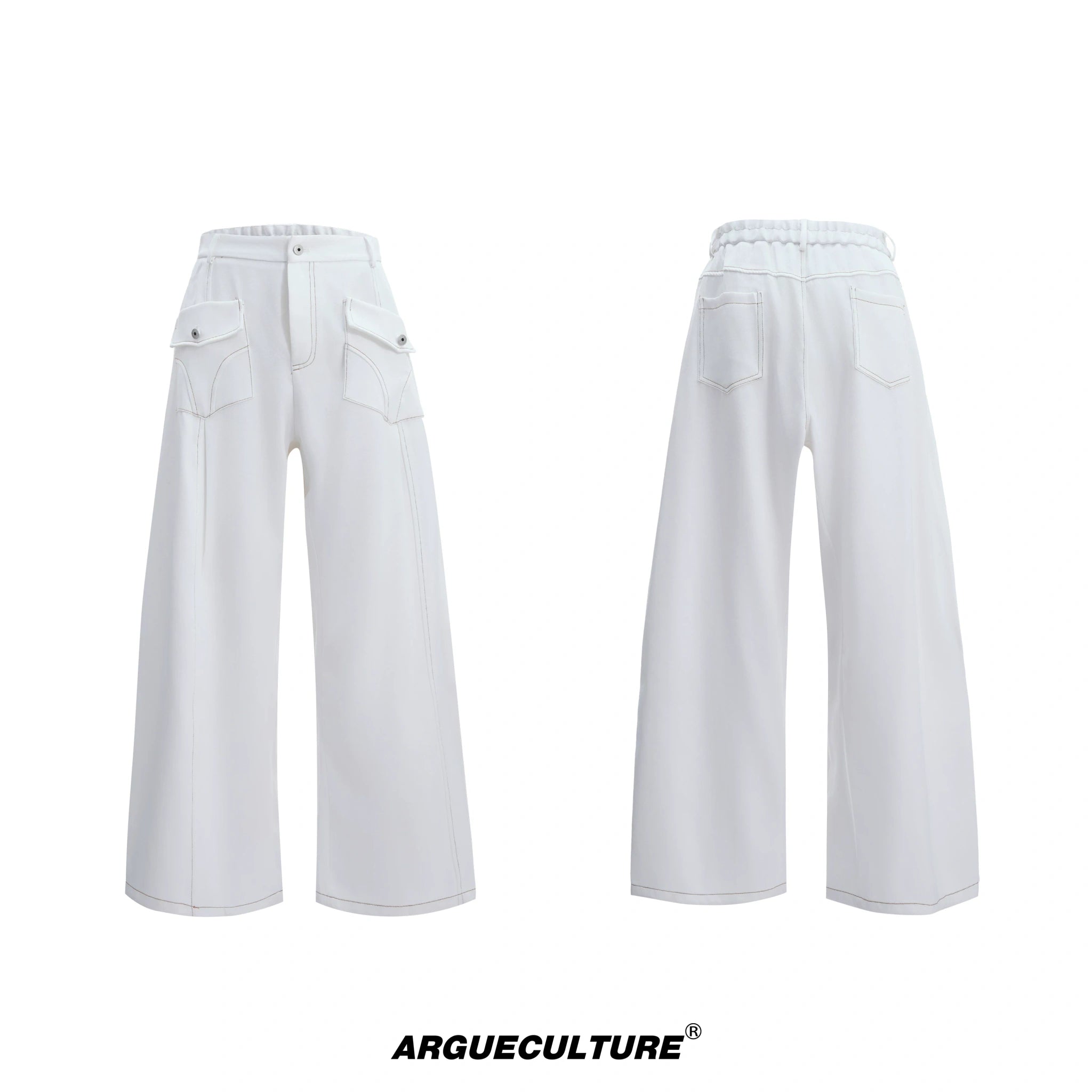 Pearl-Trimmed Collarless Utility Suit | Cotton Streetwear - Mocha White Pants
