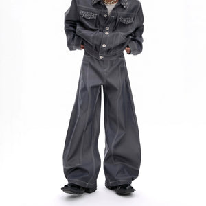 Unisex Gray Pin-Detail Cropped Coat and Pants Set - main image 5