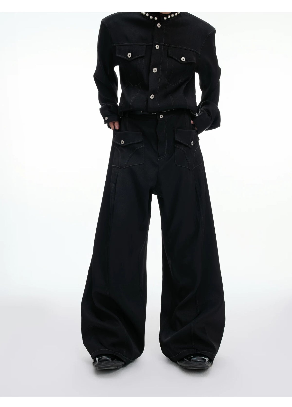 Loose Straight-Leg Cargo Jeans | Washed Cotton Denim - description image 5