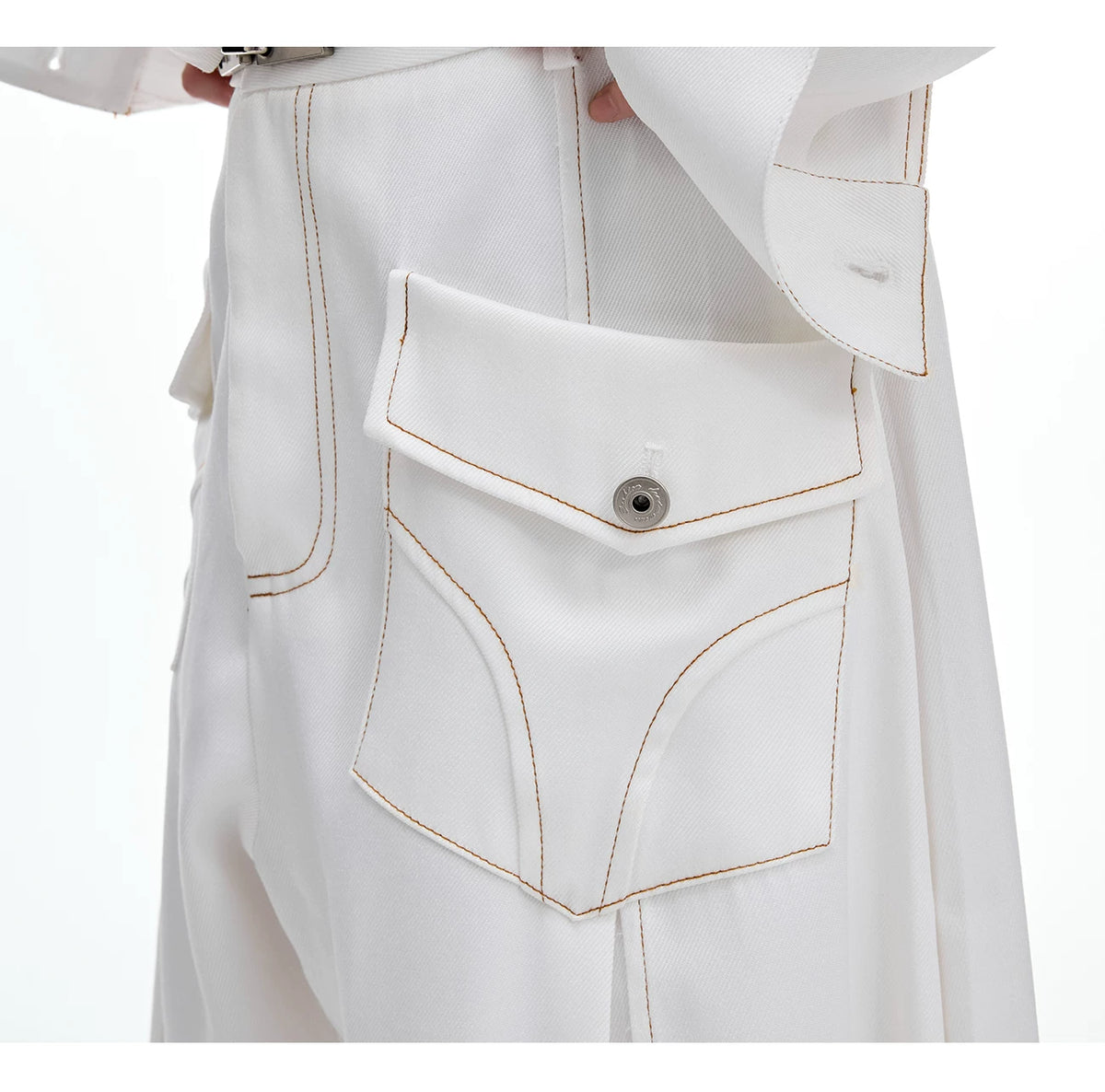 Loose Straight-Leg Cargo Jeans | Washed Cotton Denim - description image 8