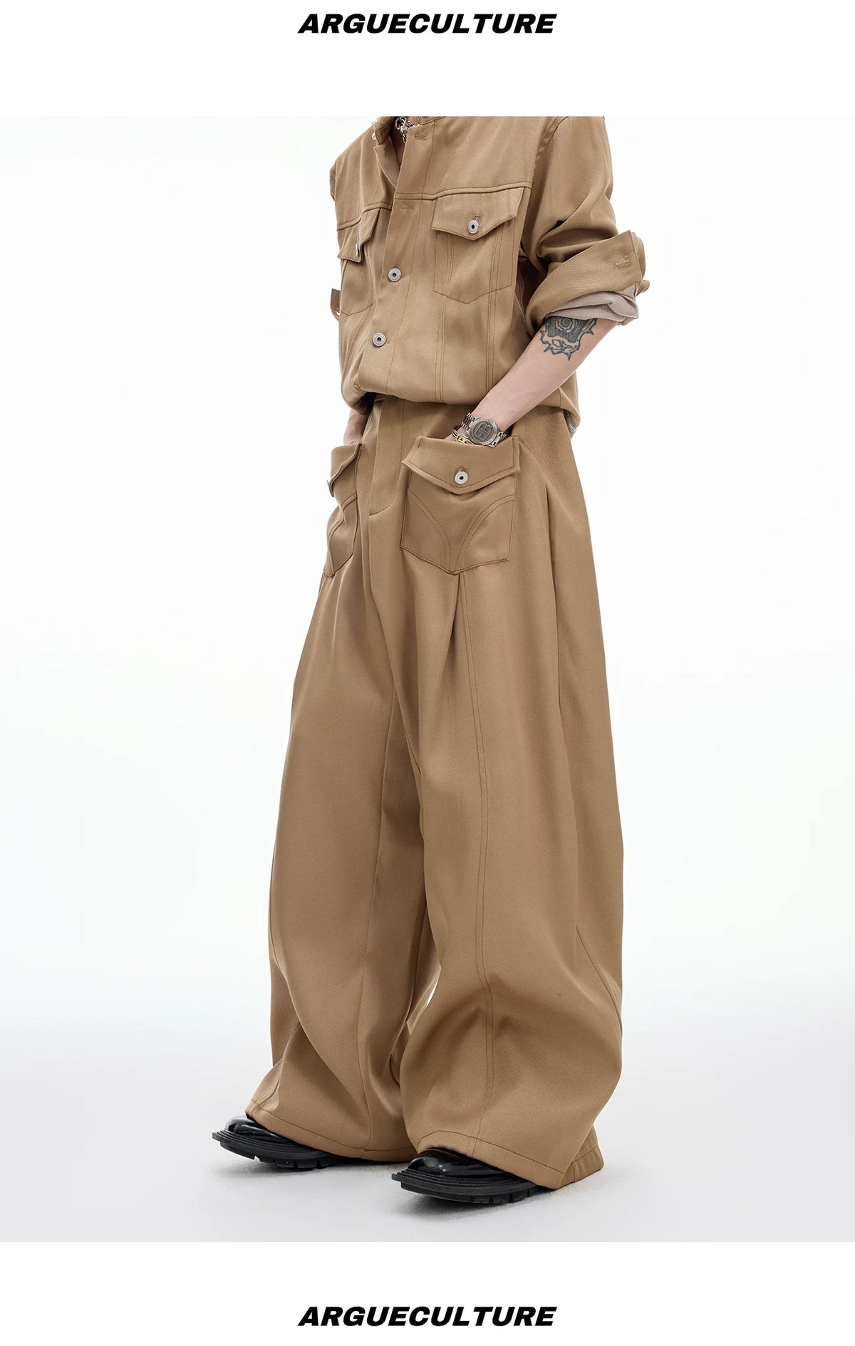 Loose Straight-Leg Cargo Jeans | Washed Cotton Denim - description image 11