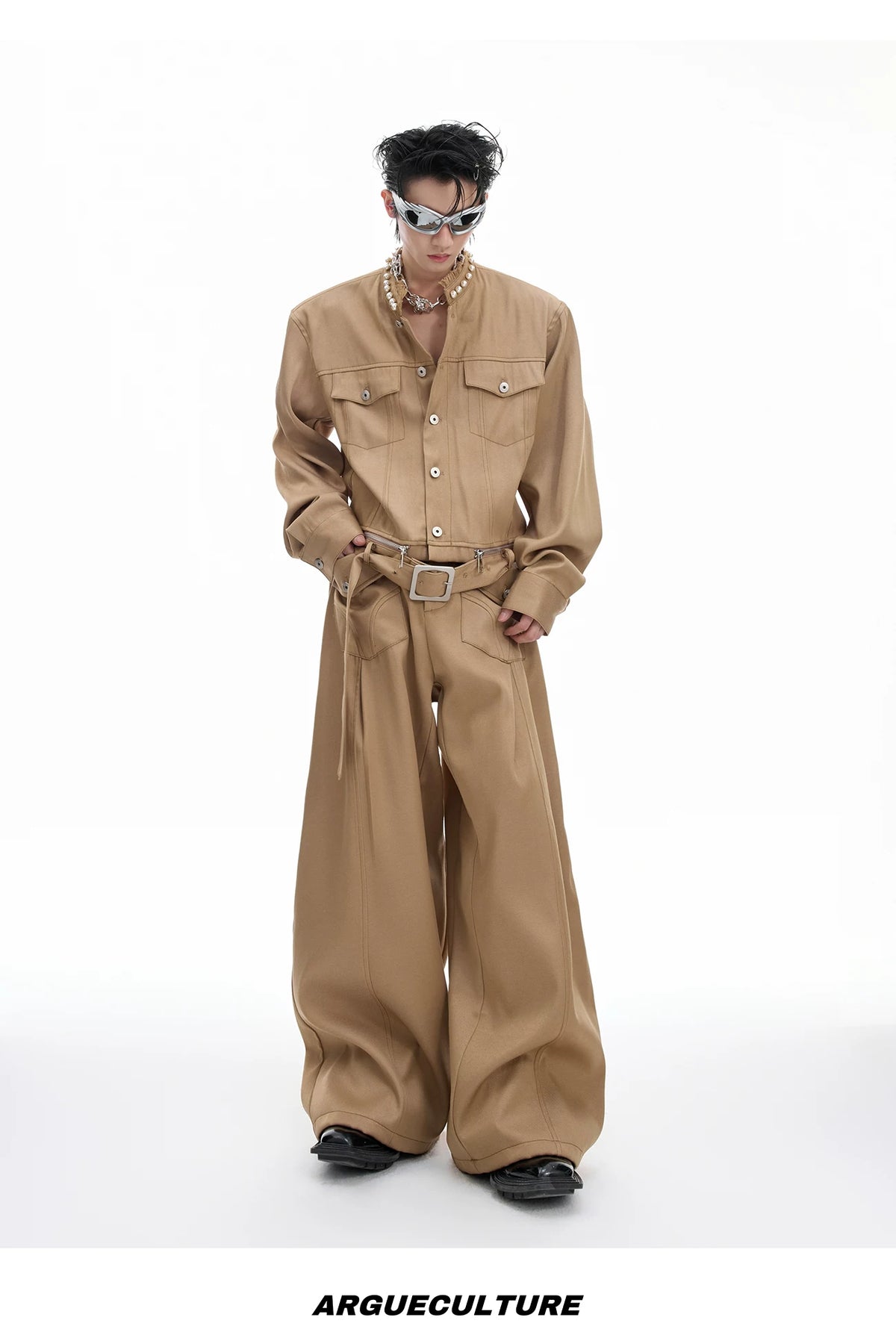 Loose Straight-Leg Cargo Jeans | Washed Cotton Denim - description image 13