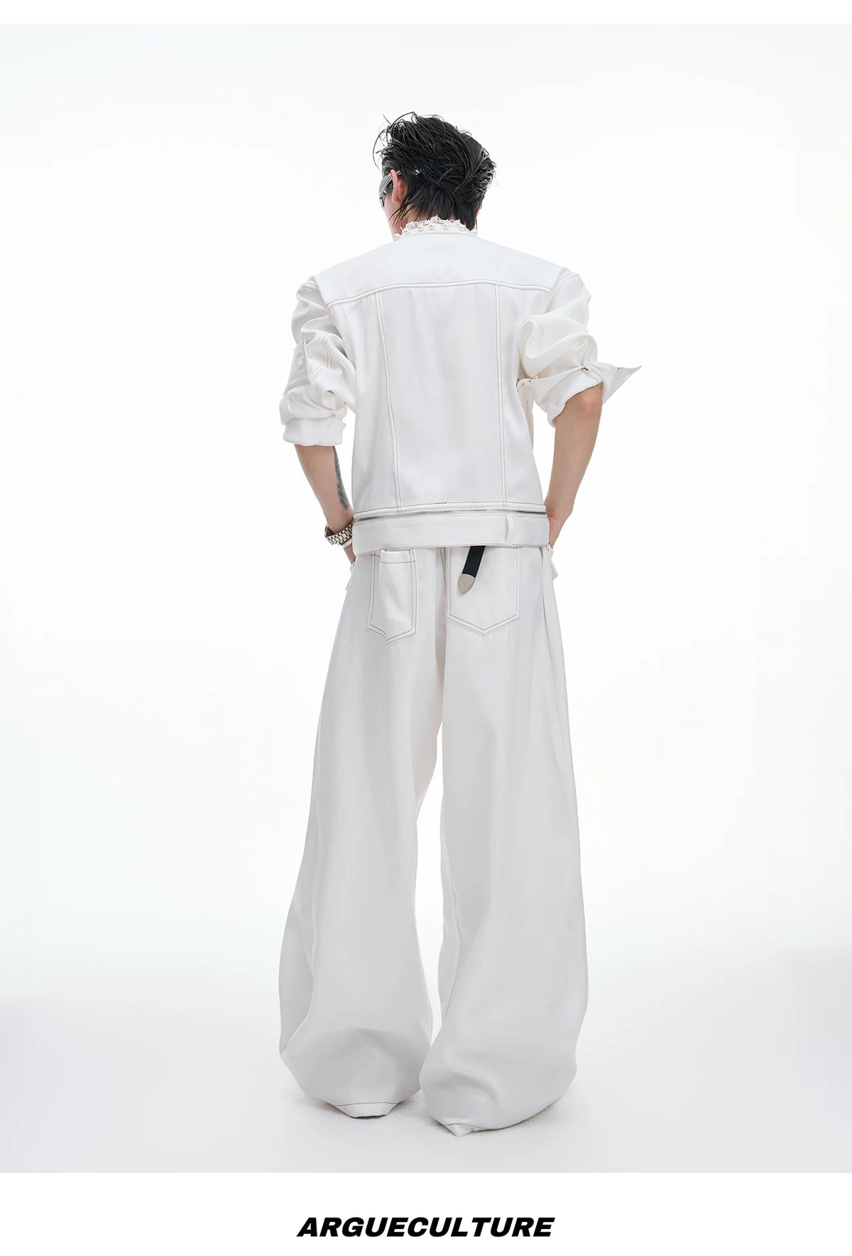 Loose Straight-Leg Cargo Jeans | Washed Cotton Denim - description image 15