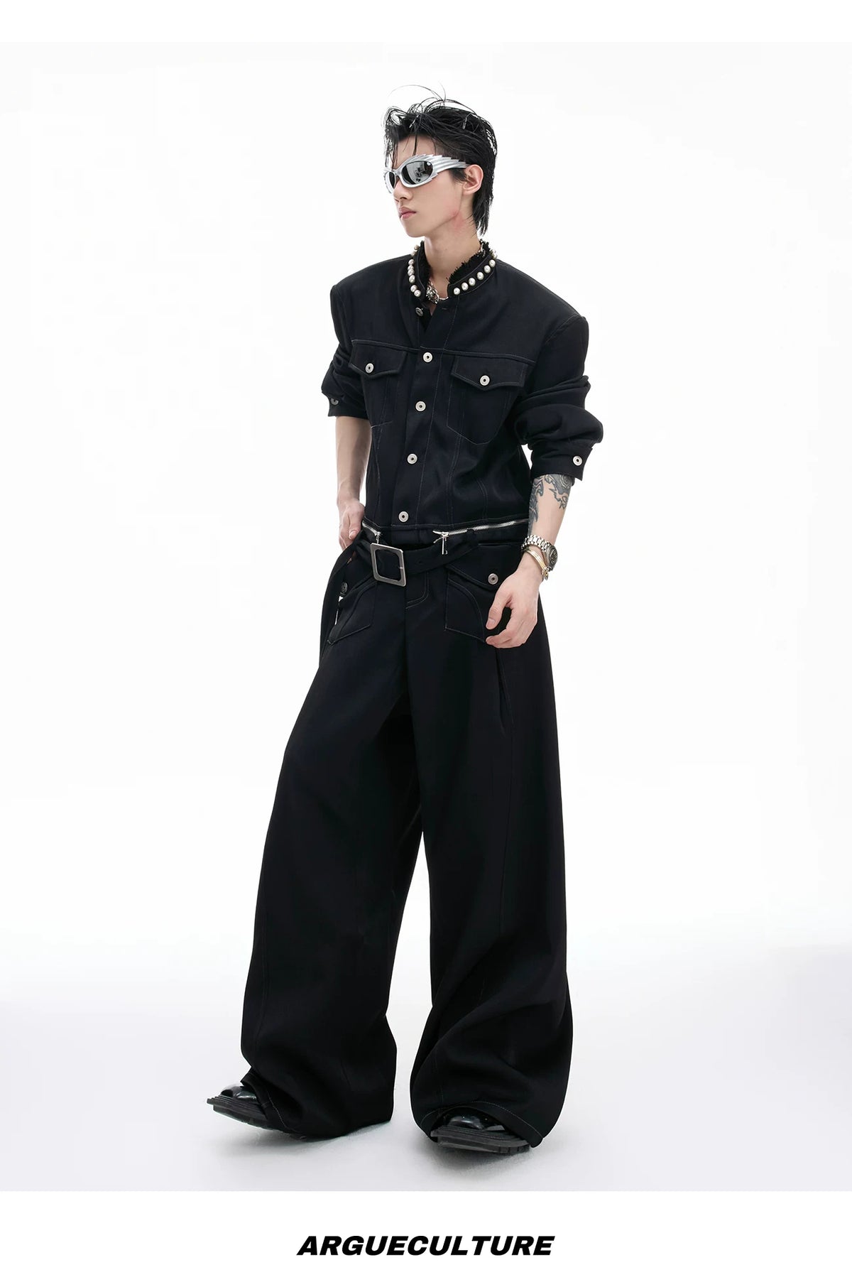 Loose Straight-Leg Cargo Jeans | Washed Cotton Denim - description image 16