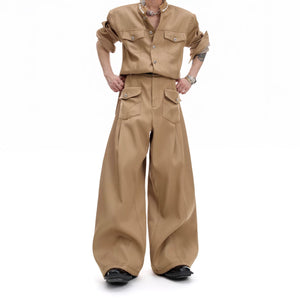 Loose Straight-Leg Cargo Jeans | Washed Cotton Denim - main image 1