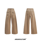 Loose Straight-Leg Cargo Jeans | Washed Cotton Denim - Mocha Brown