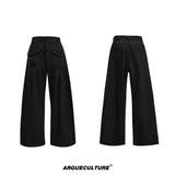 Loose Straight-Leg Cargo Jeans | Washed Cotton Denim - Black