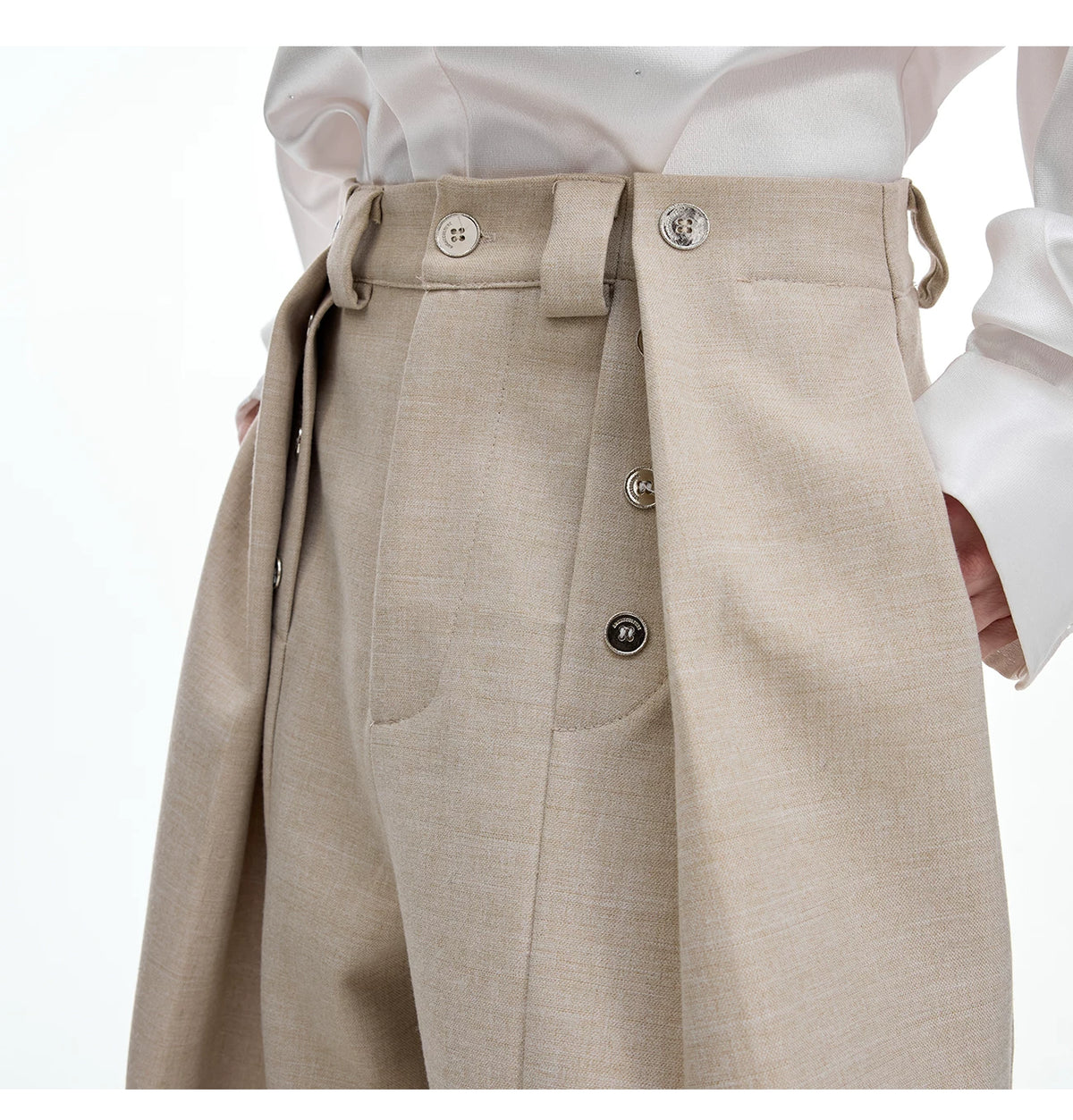 Deconstructed Pleated Straight-Leg Cotton Blend Trousers - description image 4
