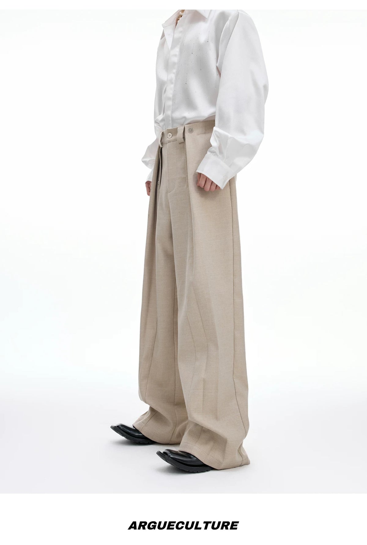 Deconstructed Pleated Straight-Leg Cotton Blend Trousers - description image 8