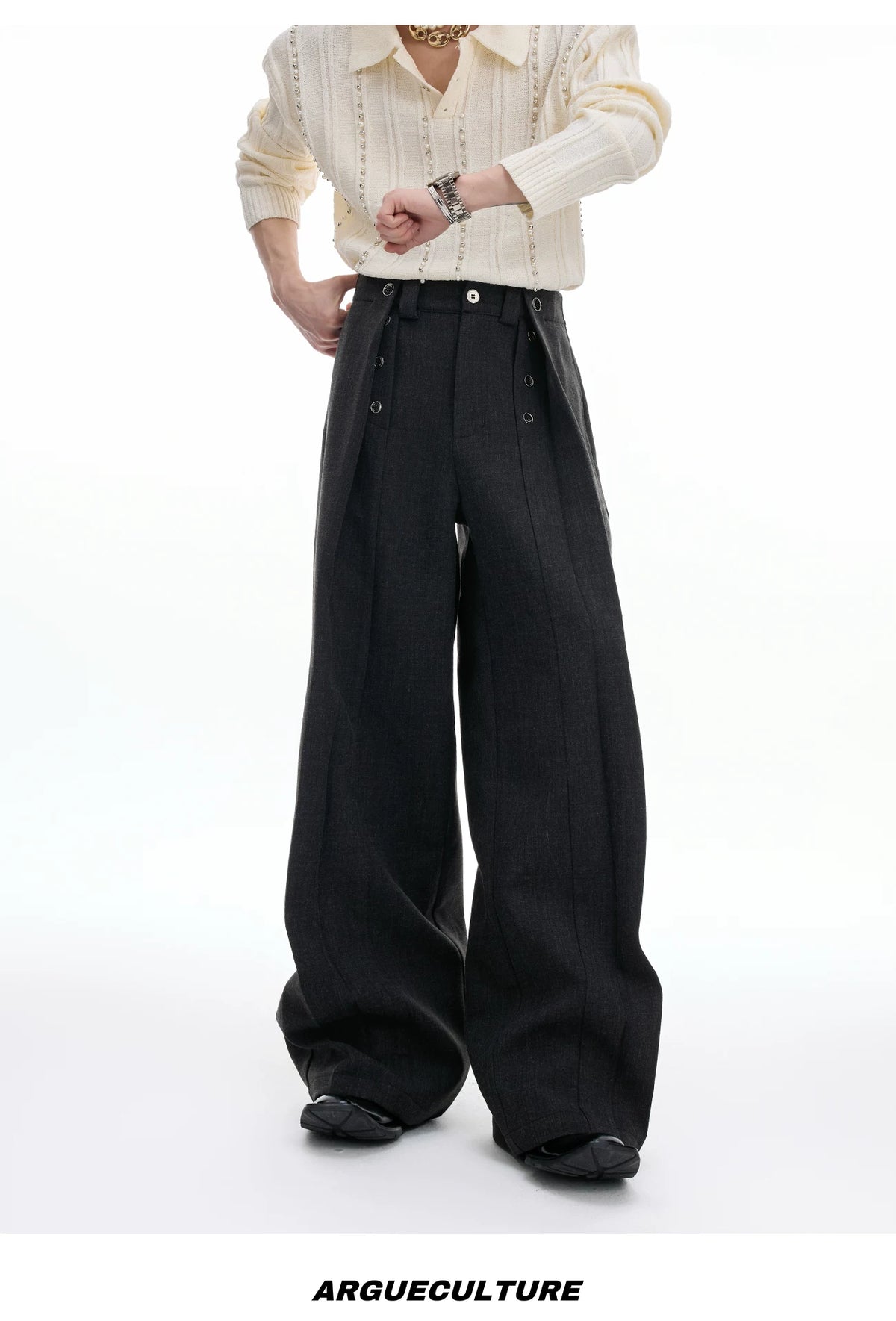 Deconstructed Pleated Straight-Leg Cotton Blend Trousers - description image 14