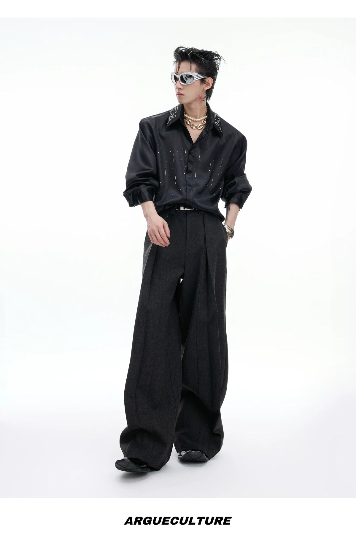 Deconstructed Pleated Straight-Leg Cotton Blend Trousers - description image 15