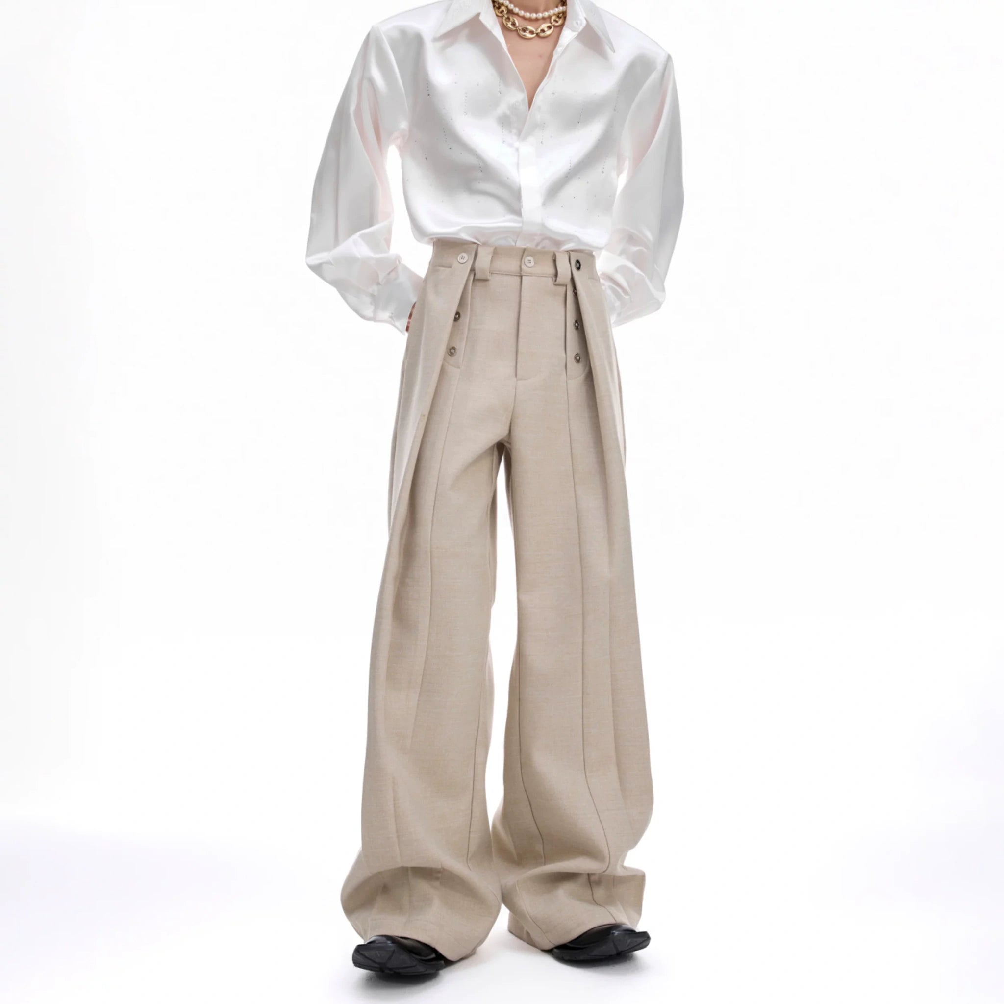 Deconstructed Pleated Straight-Leg Cotton Blend Trousers - main image 2