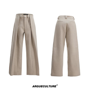 Deconstructed Pleated Straight-Leg Cotton Blend Trousers - Brown