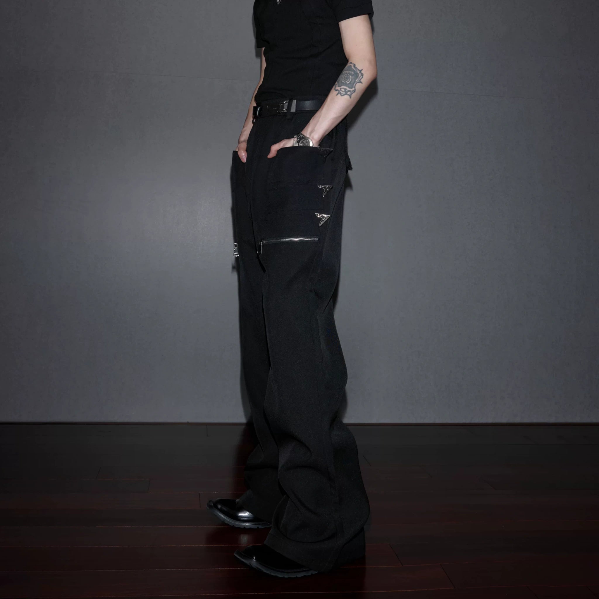 Deconstructed Metallic Flare Pants | Cotton Streetwear - main image 3
