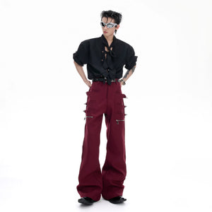 Deconstructed Metallic Flare Pants | Cotton Streetwear - main image 4