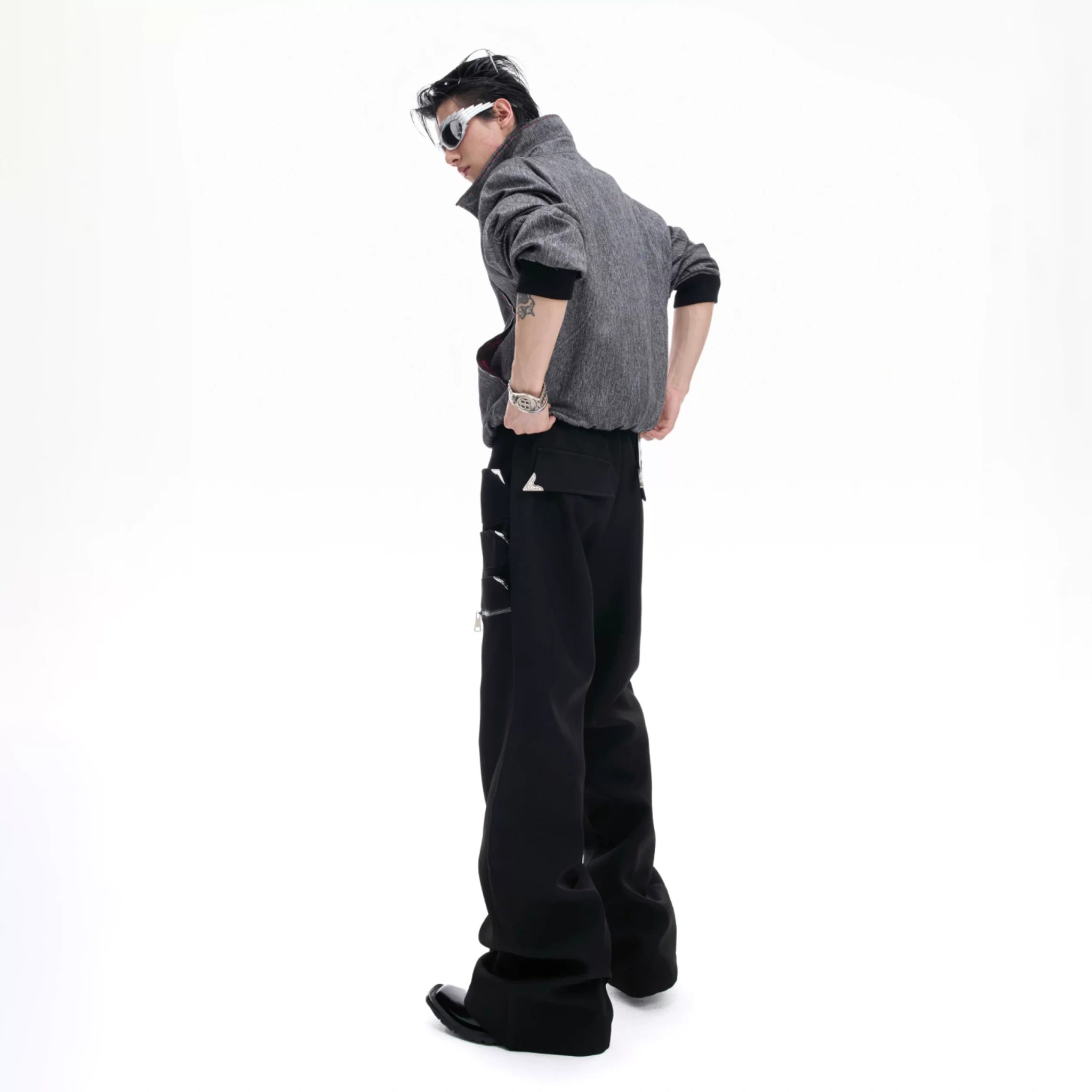 Deconstructed Metallic Flare Pants | Cotton Streetwear - main image 5
