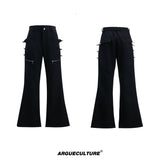 Deconstructed Metallic Flare Pants | Cotton Streetwear - Black