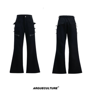 Deconstructed Metallic Flare Pants | Cotton Streetwear - Black