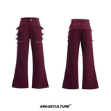 Deconstructed Metallic Flare Pants | Cotton Streetwear - Red