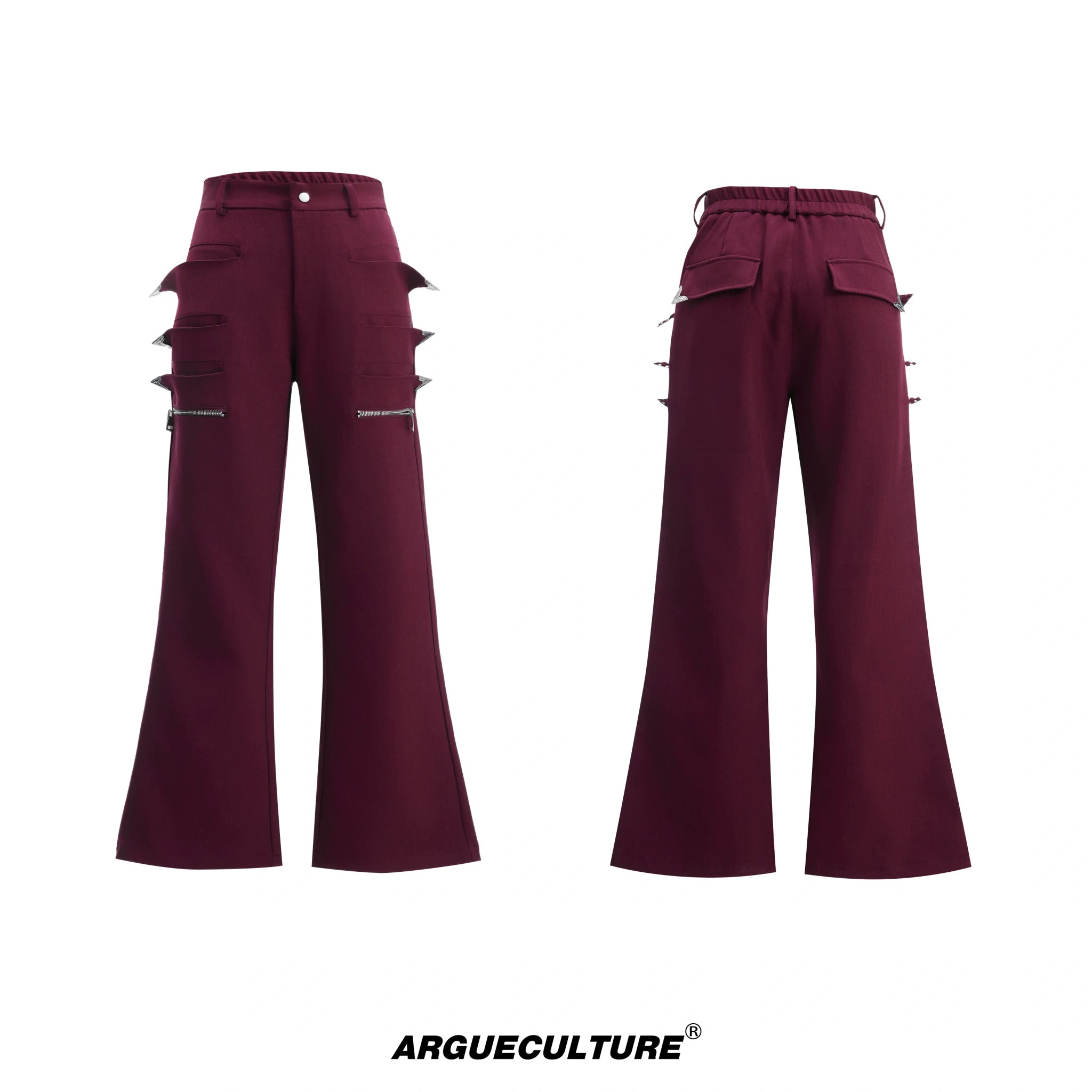 Deconstructed Metallic Flare Pants | Cotton Streetwear - Red