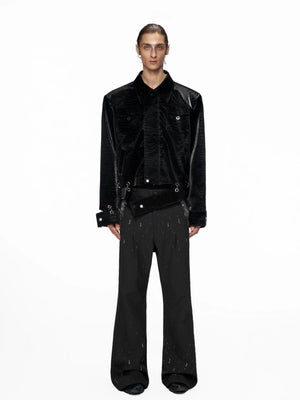 Black Crocodile-Texture Cropped PU Leather Jacket - main image 4