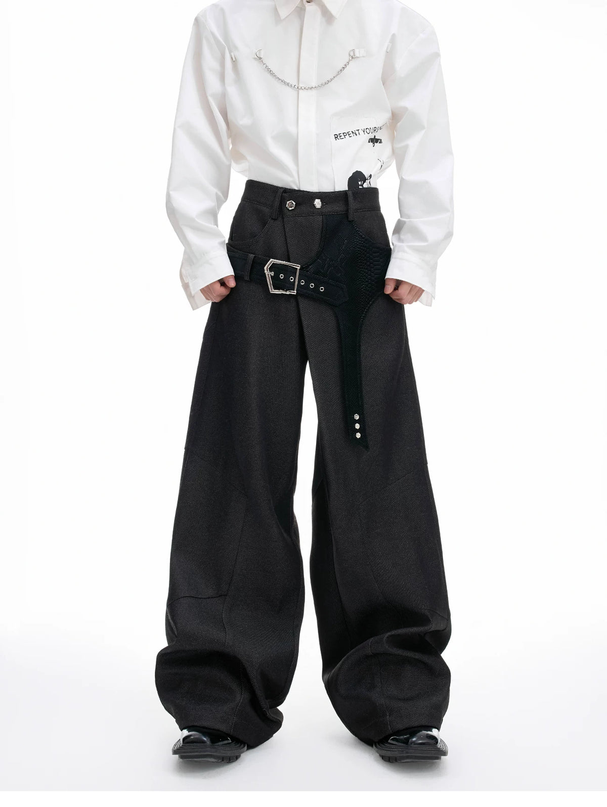 Crocodile-Panel Straight-Leg Cotton Pants | Argue - description image 4