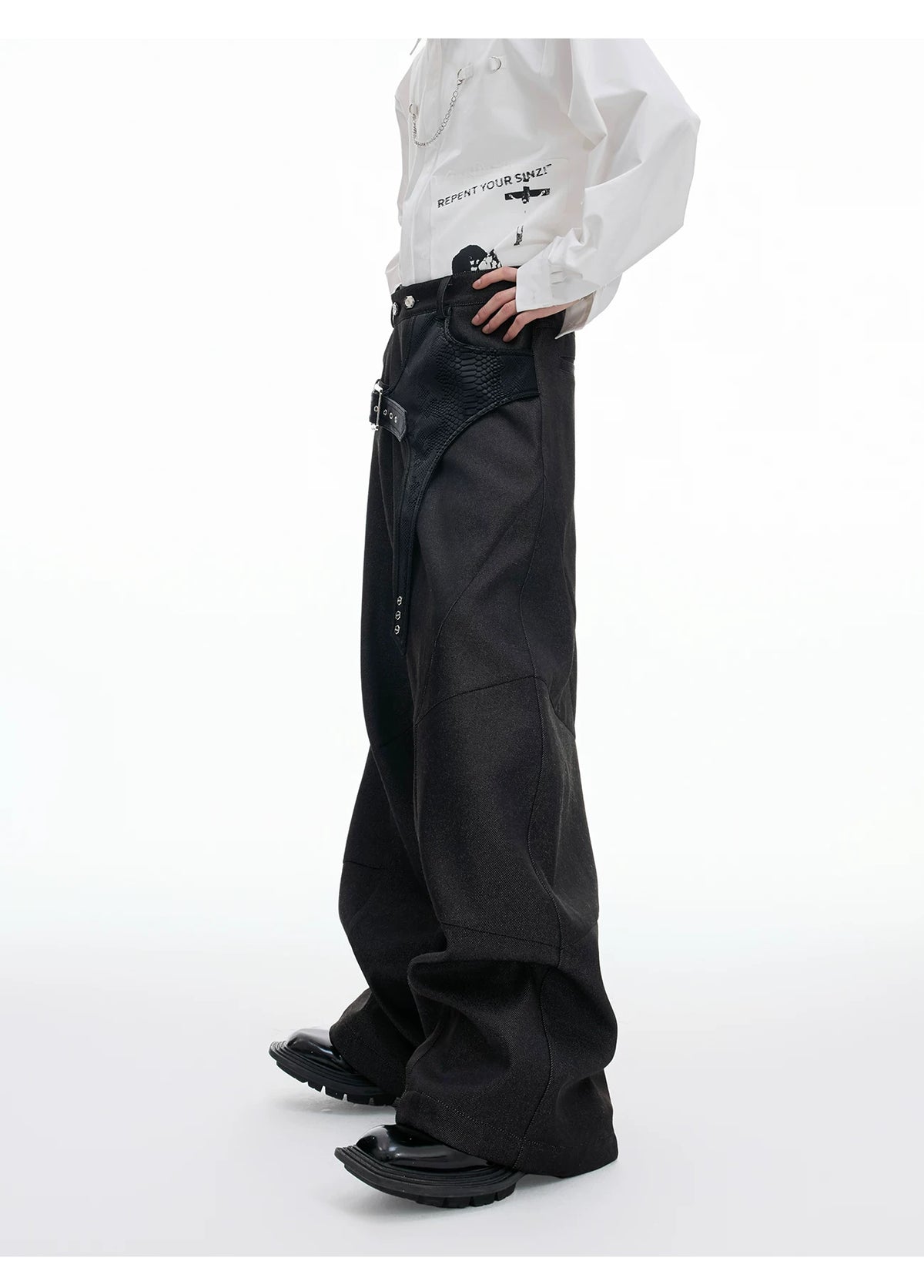 Crocodile-Panel Straight-Leg Cotton Pants | Argue - description image 5