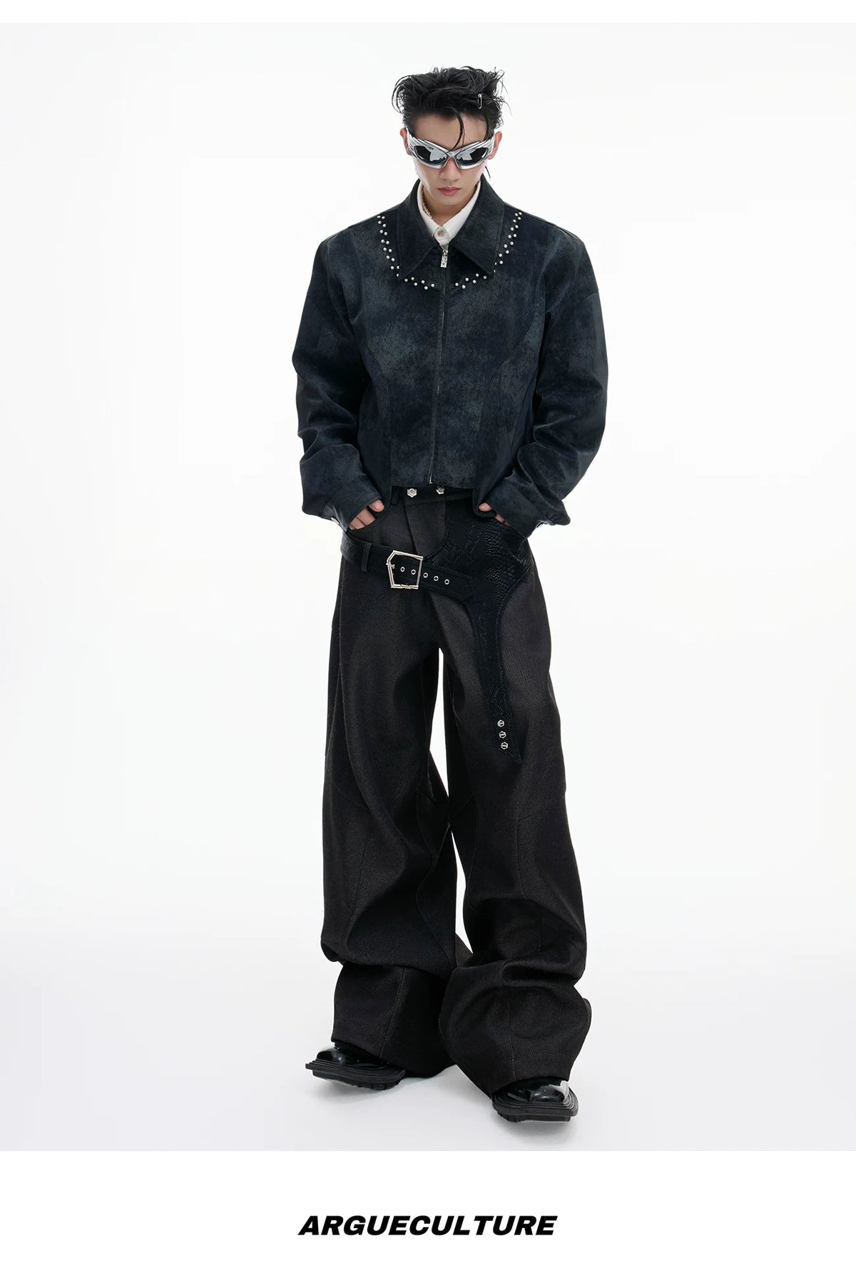 Crocodile-Panel Straight-Leg Cotton Pants | Argue - description image 8